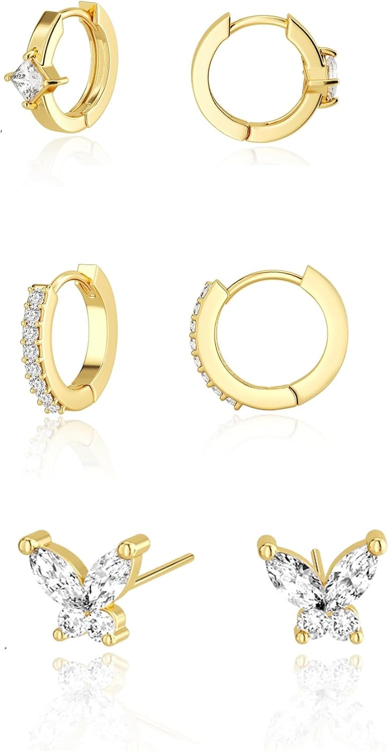 Funsanny Store Gold Ear Cuffs Earrings for Women Non Piercing - Clip on Cartilage Earrings Dainty 14K Gold Sterling Silver Plated Cubic Zirconia Huggie Hoop Earring for Women No Tarnish Trendy Jewelry Set - Image 1